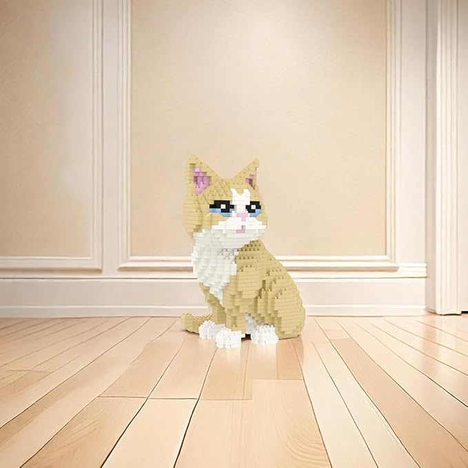 Larcele Cat Micro Building Blocks Animal Set DIY Mini 3D Building Toy Bricks Kit924 Pieces KLJM-05 (Golden Shorthair)