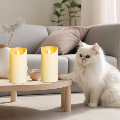 YIWER Plastic Flameless LED Candles,Pack of 4 Battery Operated Candle with 10 Key Remote Control Electric Fake Flickering Light Ivory Pillar D3”H6”
