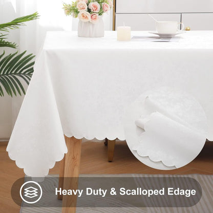 Smiry Rectangle Table Cloth, Waterproof Heavy Duty Vinyl Tablecloths, Wipeable Washable Table Cover for Kitchen and Dining Room (White, 60" X 140")