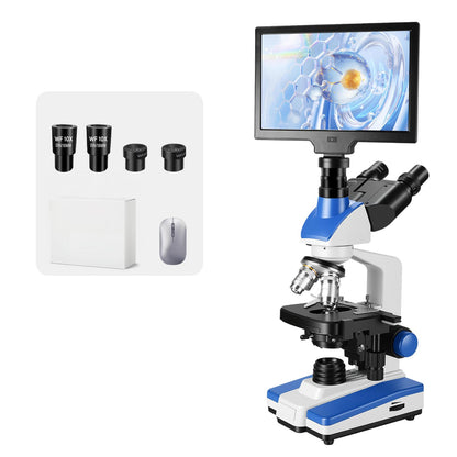 Lab Compound Trinocular Microscopes 40X-2500X Magnification with10 inch LCD,6MP Electronic Eyepiece, 0.5X CTV High Definition Adapter,Two-Layer Mechanical Stage,10X 25X Eyepiece