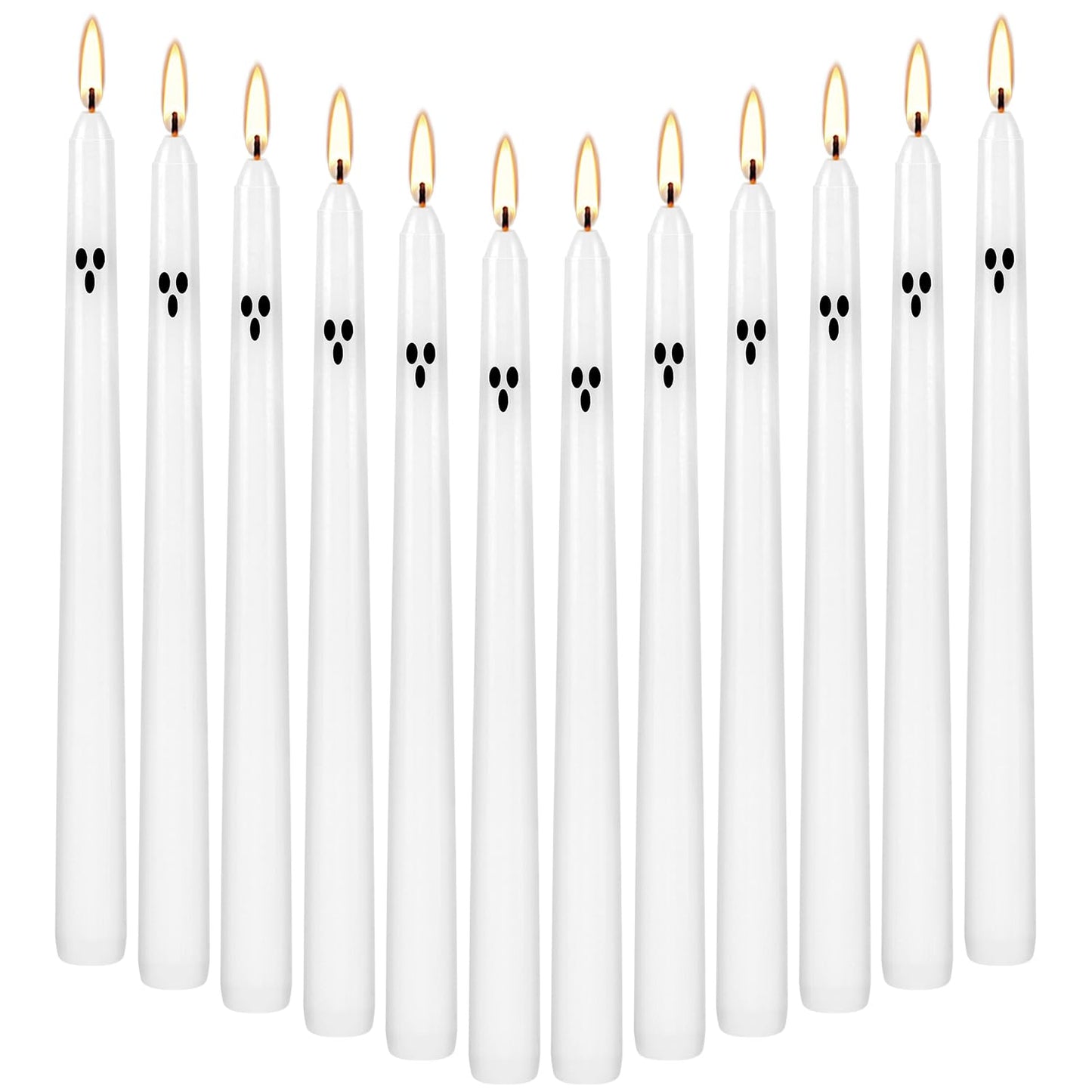 12 Pack Halloween Taper Candles - 10 Inch White Ghost Face Smokeless Candles, Long-Lasting 7+ Hour Burn, Premium Wax for Spooky Decor & Parties