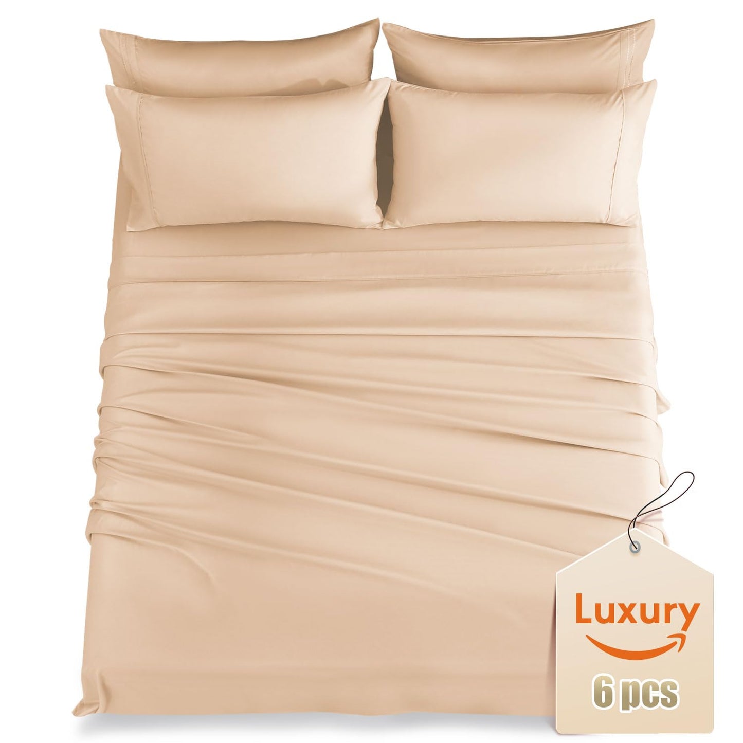 CozySmile Full Sheet Set,Luxury Silky Soft 6 Piece Bed Sheet Set Fits 16 inch Deep Pocket Mattresses, Wrinkle Free & Breathable Cooling Machine Washable Hotel Bedding Sheets Full Size (Champagne)