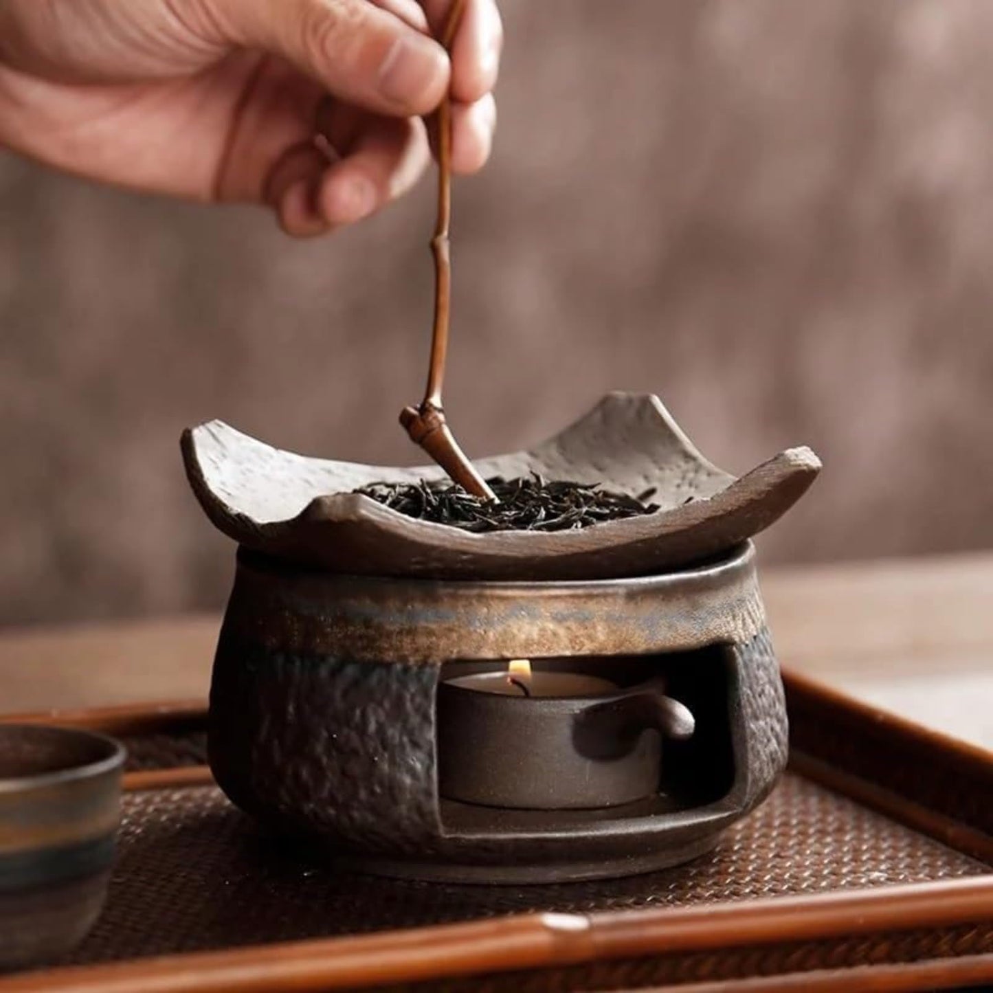 Ceramic Tea Stove Warmer Set, Aromatherapy Burner, Handmade Ceramic Candle Wax Melts Warmer with Tealight Holder, for Meditation (B)