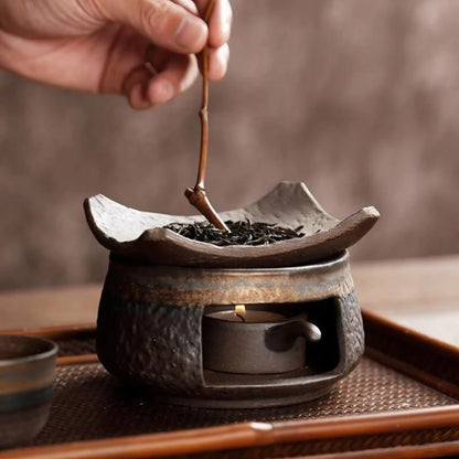 Ceramic Tea Stove Warmer Set, Aromatherapy Burner, Handmade Ceramic Candle Wax Melts Warmer with Tealight Holder, for Meditation (B)