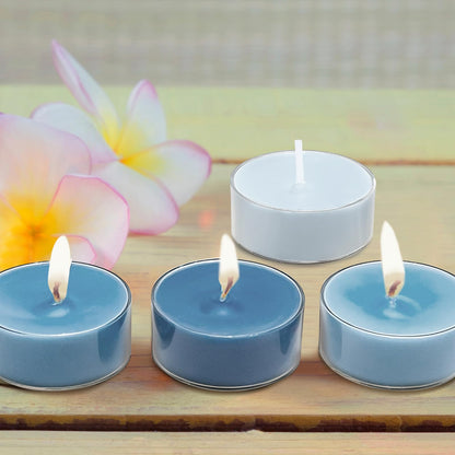 Honoson 12 Pack Blue Tea Lights Candles Blue Round Tea Light Natural Wax Scented 6 Scents Conversation Candle for Spring Easter Wedding Engagement Gifting Aromatherapy Anniversary Summer Home Decor