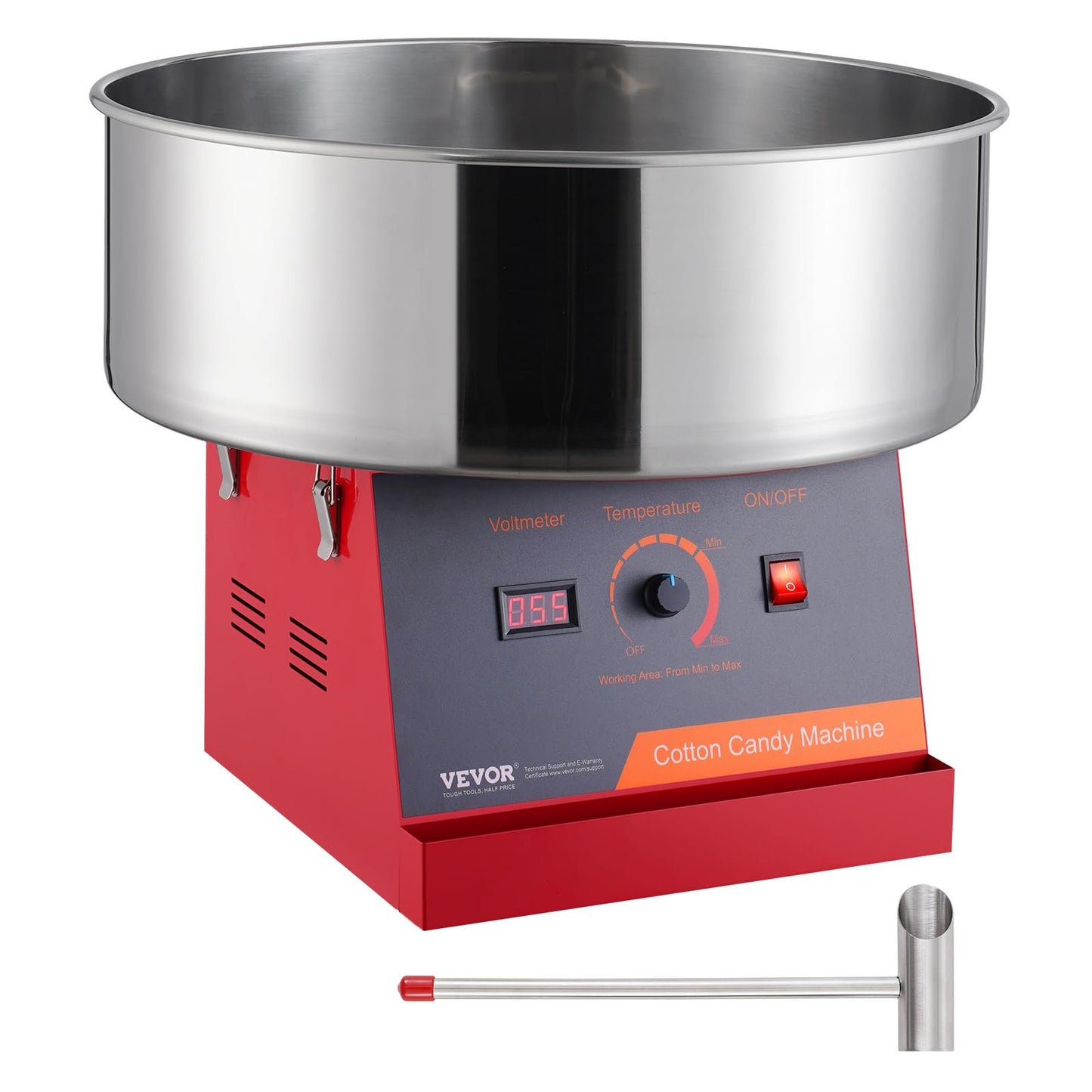 VEVOR Cotton Candy Machine Commercial, 1000W Electric Floss Maker with Stainless Steel Bowl, Sugar Scoop, Storage Drawer, Perfect for Home, Carnival, Kids Birthday, Family Party, Red