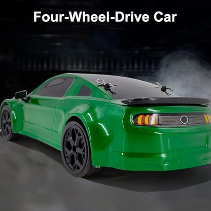 RC Drift Car 1:14 4WD 30KM/H High Speed RC Racing Car 2.4GHz Electric Sport Drifting Car with LED Lights 2 Batteries Drift &amp Race Tires for Adults (Green)