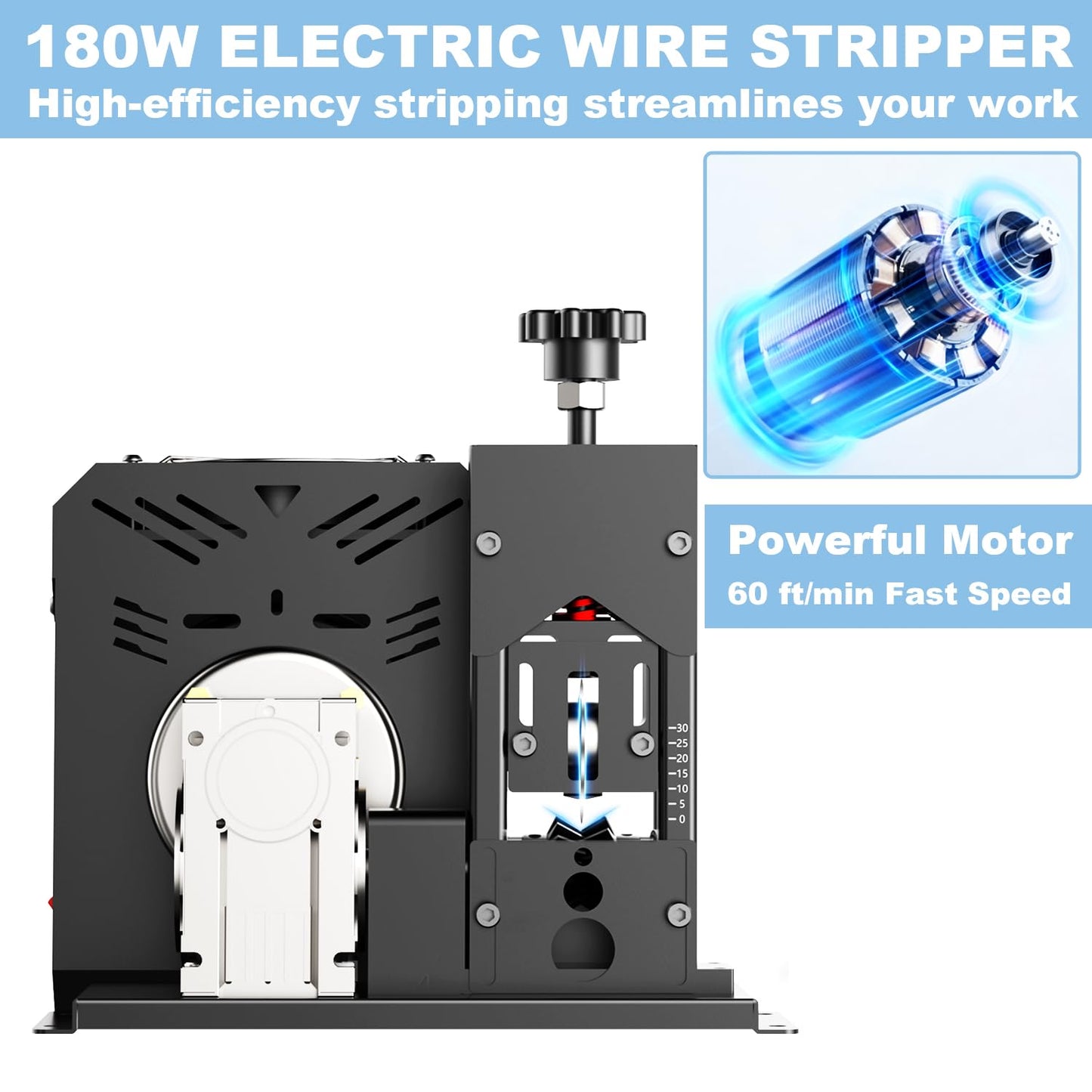 AQYY Electric Wire Stripper Machine, 0.06"-1.18" Automatic Wire Stripping Machine, Wire Stripping Tool for 1.5-25 mm Scrap Wire, Copper Wire Stripper Power Tool for Leftover Cable Recycling