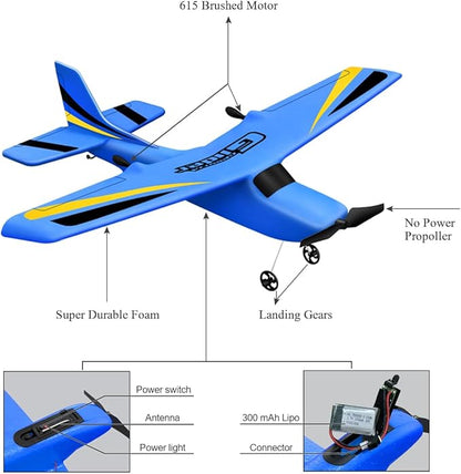 HAWK'S WORK 2 Channel RC Airplane Ready to Fly 2.4GHz Remote Control Plane Easy to Fly Glider for Kids &amp Beginners (Blue)