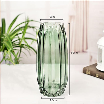 Lucky Bird Green Ribbed Glass Vase - Modern Tall/Short Centerpiece for Flowers, Candles & Decor (H12.0inch)