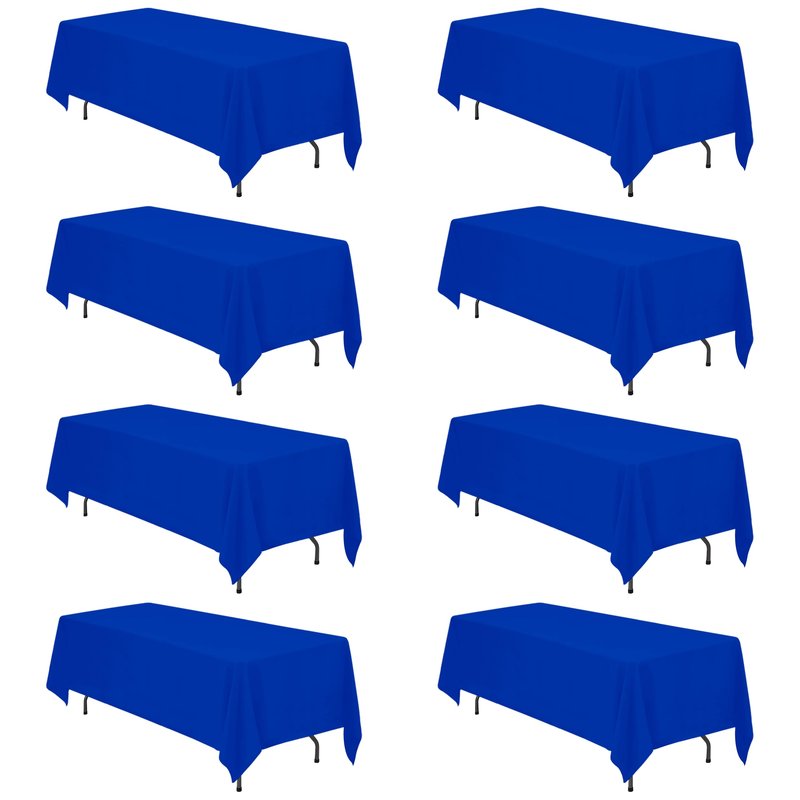 BRILLMAX 8 Pack Royal Blue Tablecloths 70 x 120 Inch for 6ft & 8ft Rectangle Tables - 150 GSM Polyester Fabric, Universal Fit, Water, Stain & Wrinkle Resistant Cloth Cover for Wedding Banquet