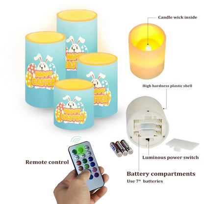 NETILGEN Happy Easter Day Flameless LED Candles Electric Candles with Remote Timer Control Long Lasting Pillar Candles for Home Decorations Pack of 4
