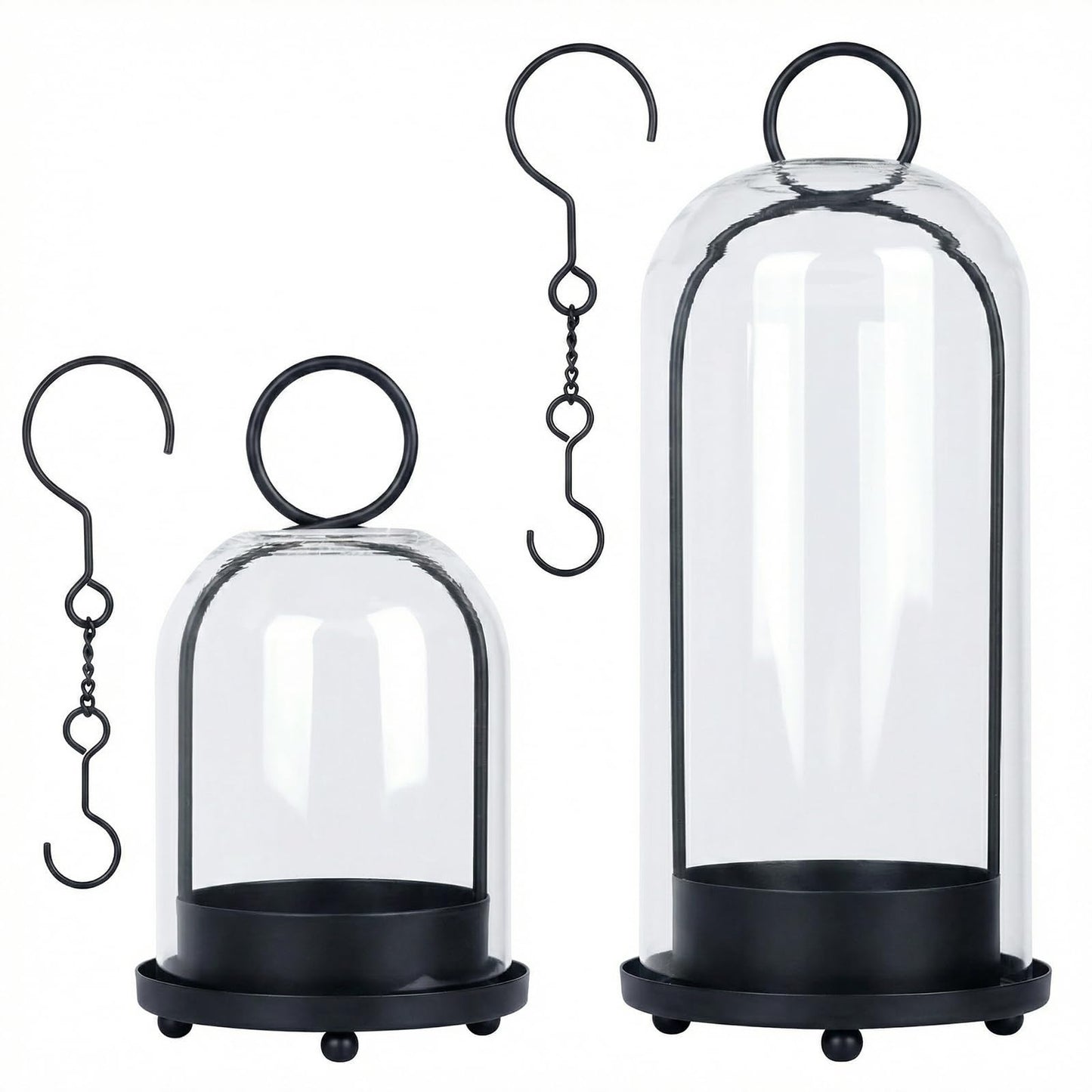 Fohil 5" & 4" Hurricane Glass Candle Holders, Set of 2 Metal Candle Holder with Handmade Sturdy Glass Dome, Candle Lantern for Pillar Candles, Plants, Table Centerpiece, Home Decor