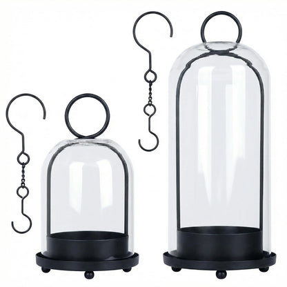 Fohil 5" & 4" Hurricane Glass Candle Holders, Set of 2 Metal Candle Holder with Handmade Sturdy Glass Dome, Candle Lantern for Pillar Candles, Plants, Table Centerpiece, Home Decor