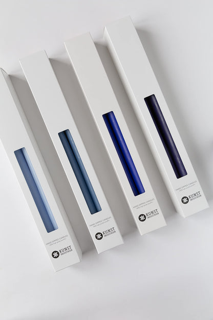 Kunstindustrien® Taper Candles – Set of 4, 13.8" – Made in Denmark, Long Burning Candles 15h, Unscented & Smokeless Candlesticks – Elegant Tall Candles for Weddings, Dinners & Home Decor (Pastel Blue)