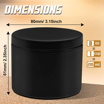 YJHSS 12-Pack Candle Jars, 8oz Candle Tins with Lids, Empty Metal Candle Jars for Making Candles Bulk Candle Containers - Full Black