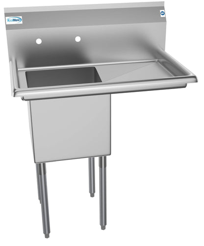 KoolMore 1 Compartment Stainless Steel NSF Commercial Kitchen Prep & Utility Sink with Drainboard - Bowl Size 15" x 15" x 12", Silver