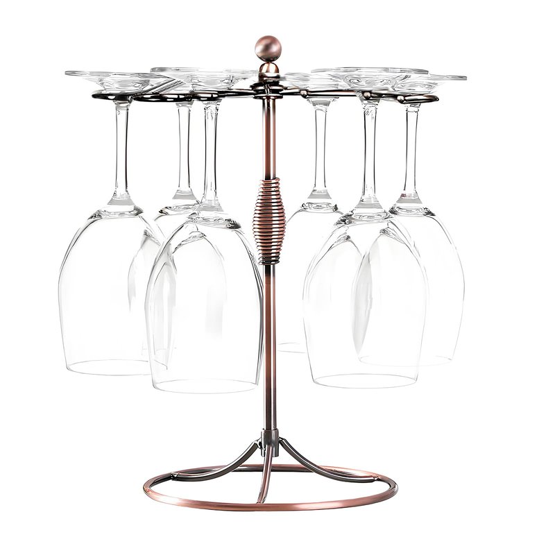 GeLive Bronze Wine Glass Holder Stand, Antiqued Countertop Freestanding Stemware Drying Rack, Artistic Tabletop Glass Display Hanger With 6 Hooks for Home and Bar Storage