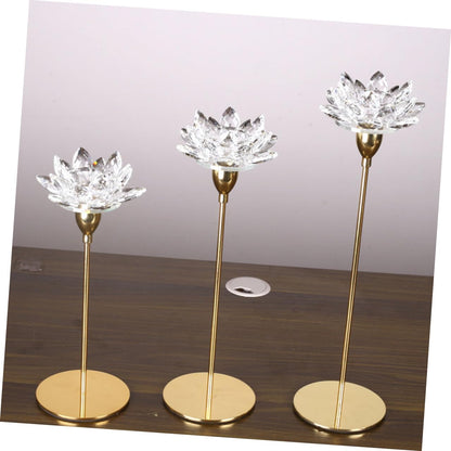 JOINPAYA Crystal Lotus Candlestick Holder Metal Candle Stand Small Gold Decorative Candle Stick for Wedding Dining Room Centerpiece