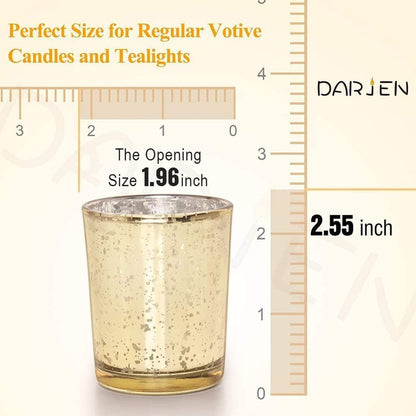 DARJEN Gold Tea Lights Candles Holders for Wedding Centerpieces, Votive Candle Holders for Party Home Wedding Shower Decorations, Table - Mercury Glass Votives, 24Pcs