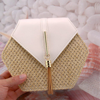 Bausweety Straw Crossbody Bag Summer Beach Shoulder Bag for Women