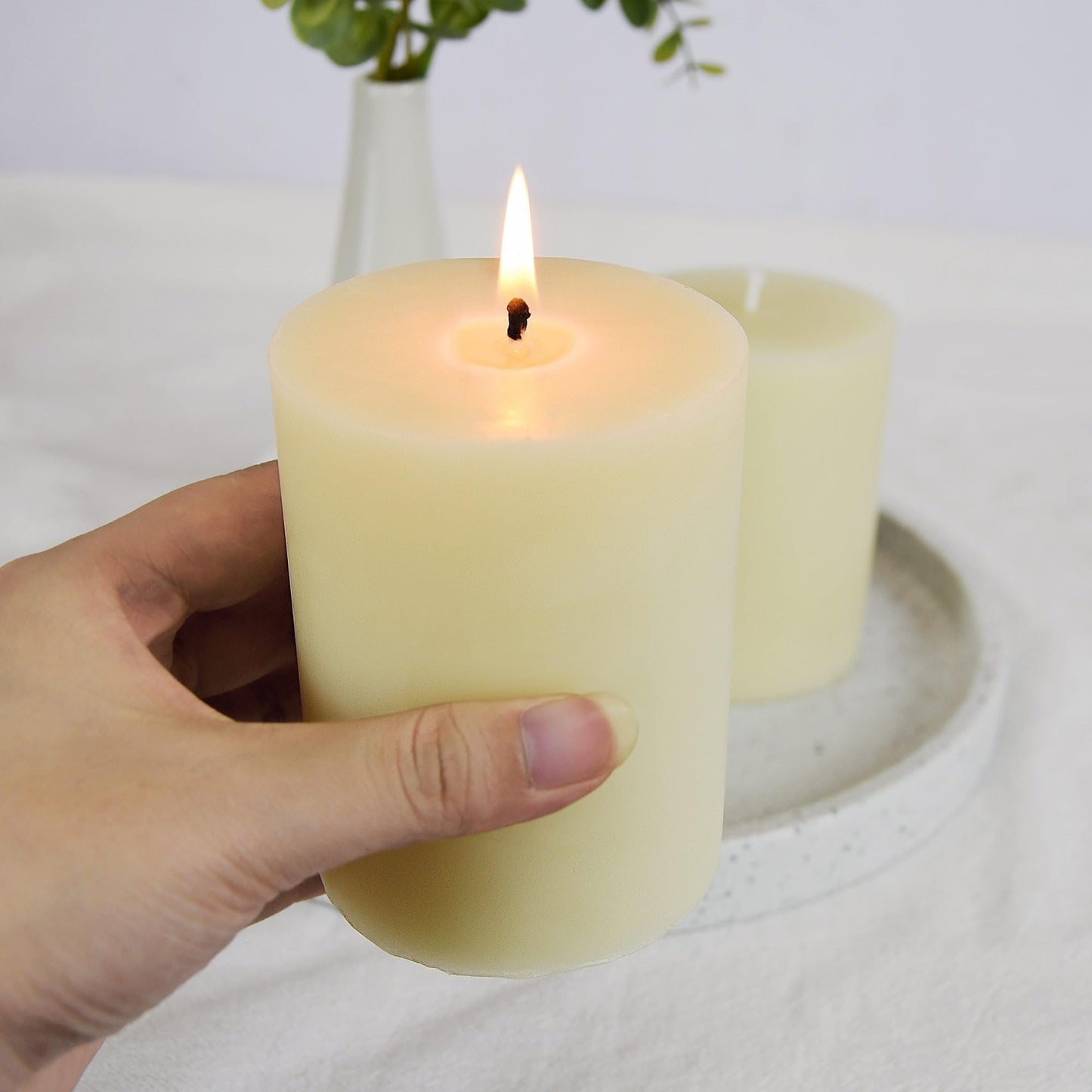 3x6 Inch Ivory Natural Bee Waxs Candle 2Pack,95-100 Hous Long Burning,Pure Pillar Candles,Unscented Smokeless and Dripless for Home Decor Party Wedding