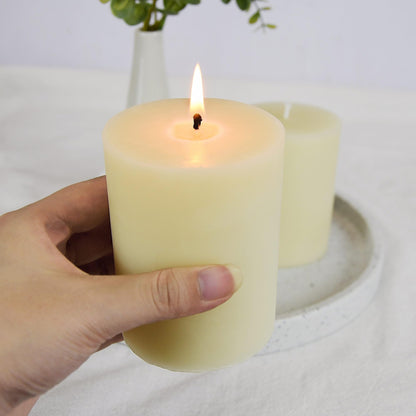 3x6 Inch Ivory Natural Bee Waxs Candle 2Pack,95-100 Hous Long Burning,Pure Pillar Candles,Unscented Smokeless and Dripless for Home Decor Party Wedding