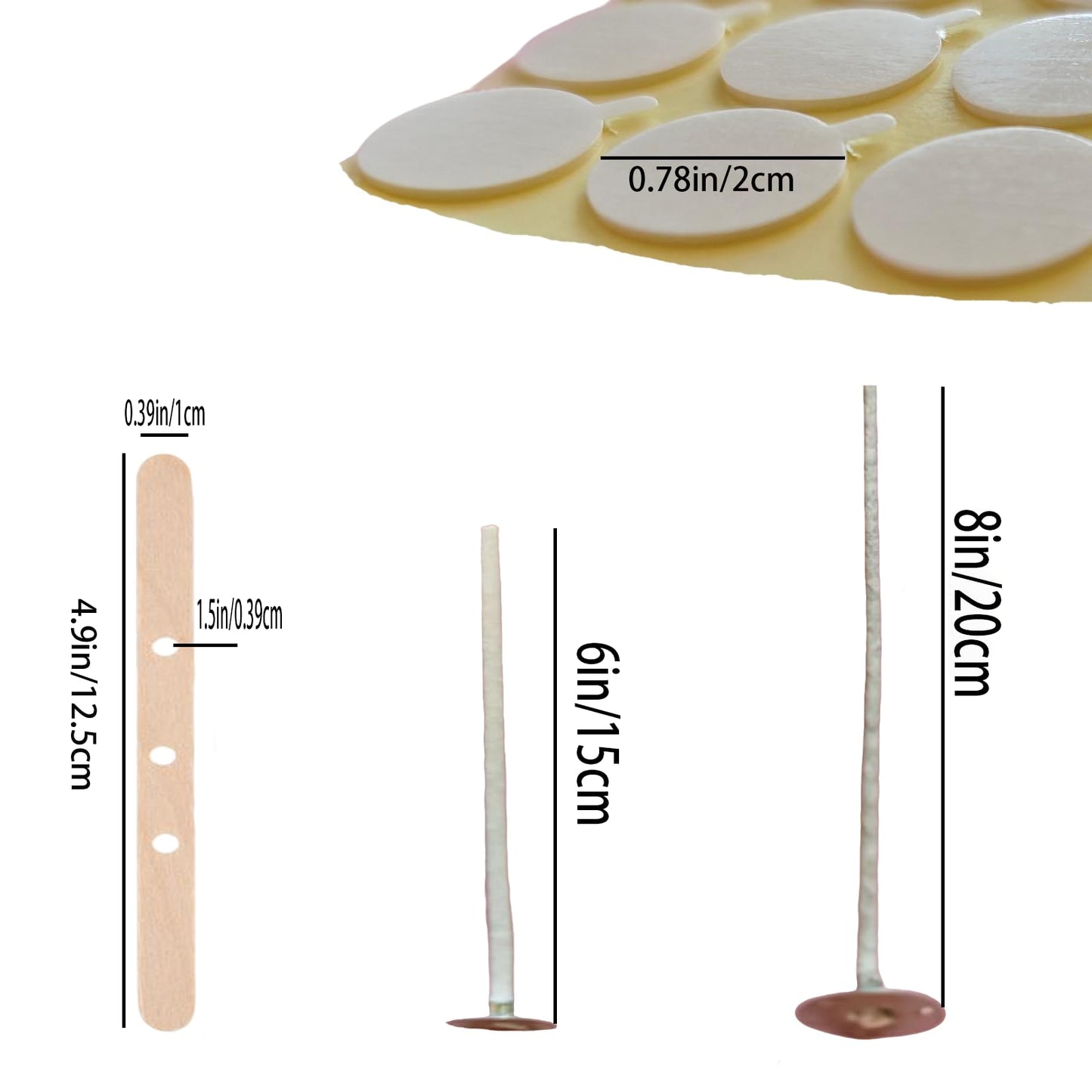 Candle Wicks for Candle Making, 200Pcs 6 Inch + 100Pcs 8 Inch Pre-Waxed Cotton Candle Wicks Kit with 300Pcs Wick Stickers, 20Pcs Candle Wick Holders & Clips, Candle Making Supplies for DIY Candles