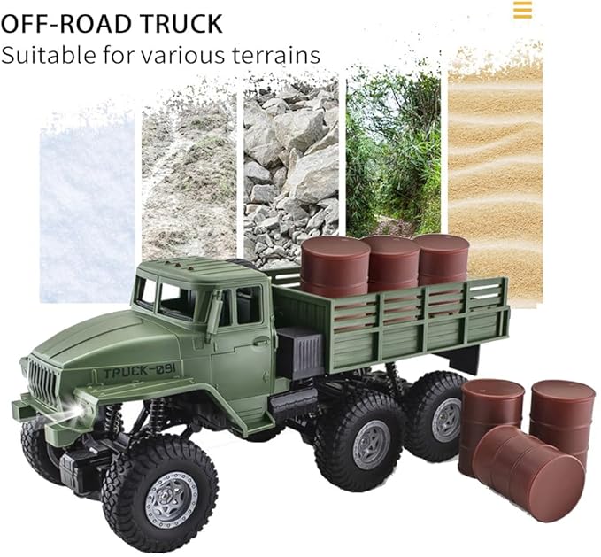 RC Military Truck 1:16 Military Carrier Car Off-Road Crawler Transpotr Truck 6WD with LED Light for Teen Adults