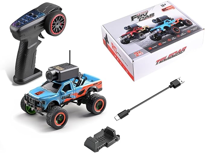 WL 1/64 FPV RC Car with Camera APP Auto-Pairing Mini RC Truck with Remote Controller 3-Speed Modes Gyroscope Remote Control Off-Road Truck for Adults