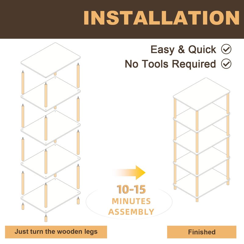 YGYQZ Bookshelf, 5-Tier High Vertical Book Shelf with Large Capacity, DIY Stackable Wooden Bookshelf Organizer, Suitable for Living Rooms, Offices, Bedrooms, and Studies