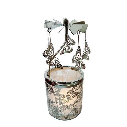 Carousel Rotary Candle Holder Spinning irthday Gifts for Women, Mom, Wife, Girlfriend, Sister, Her, Metal Windmill Tea Light for Female Friends, (Silver Butterfly)