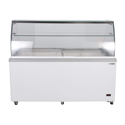Maxx Cold MXDC-12 Commercial Ice Cream Dipping Cabinet Freezer with Curved Glass, Holds up to Twenty Two (22) Flavor Tubs, 70-Inch, White