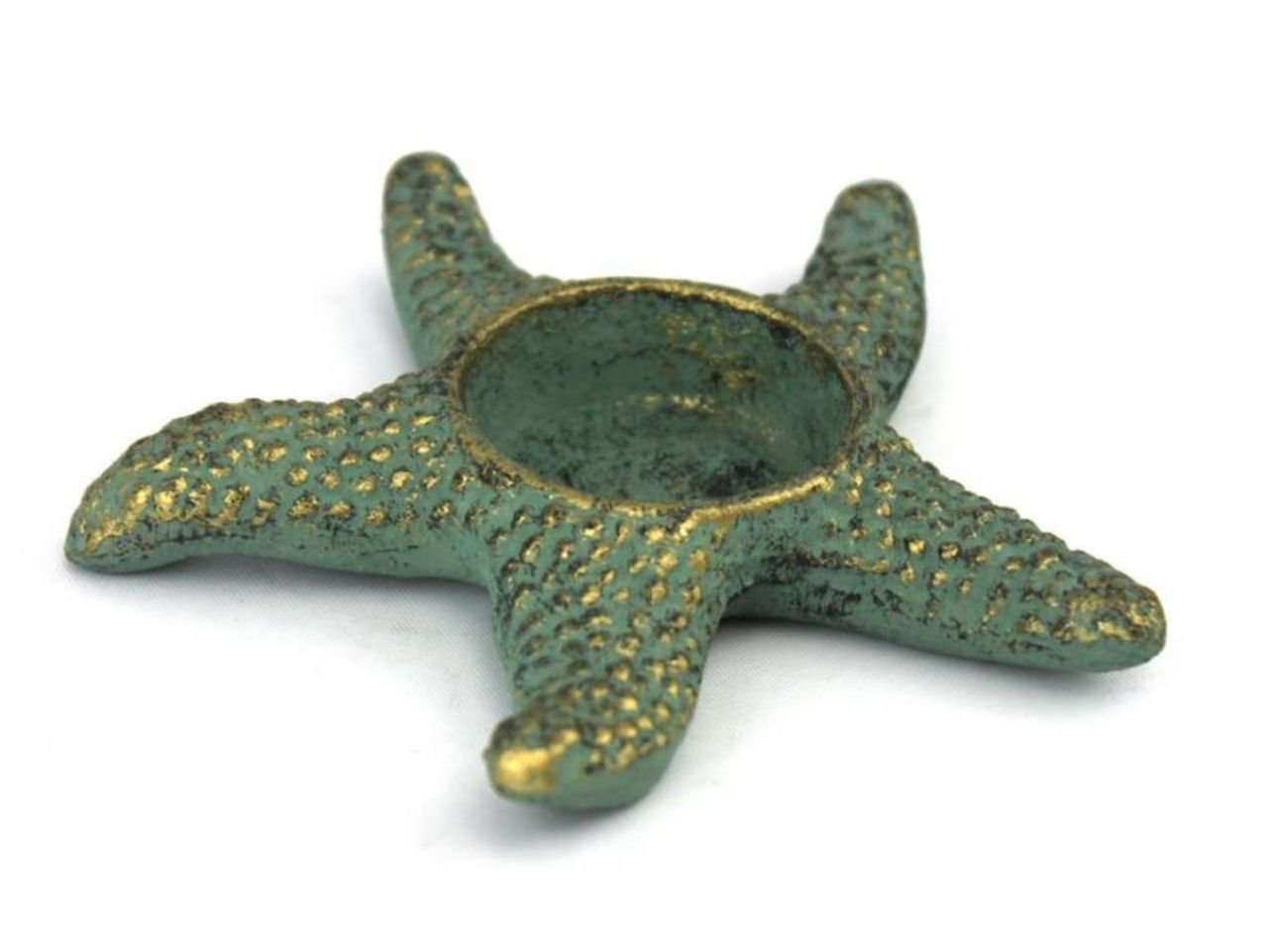 Hampton Nautical Cast Iron Starfish Decorative Tea Light Holder, 4.5", Antique Bronze