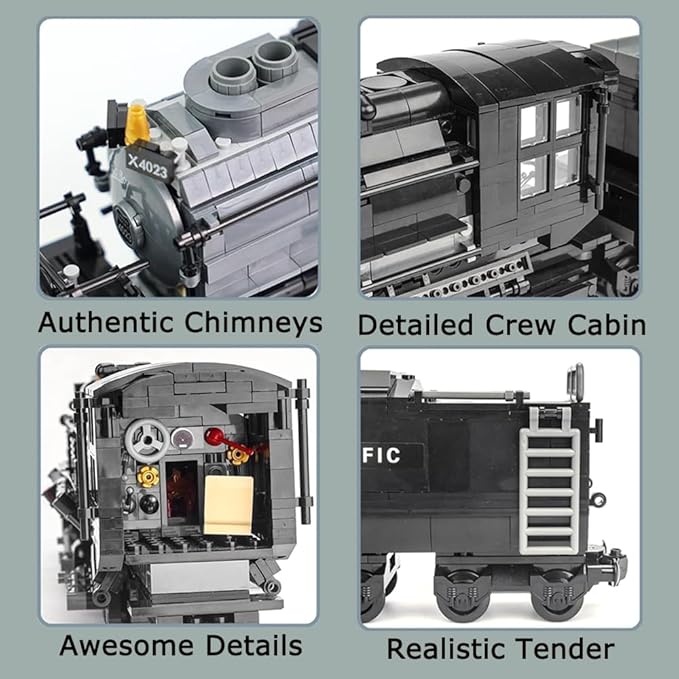 Big Boy Steam Train Model Kit BIGBOY Locomotive Train Building Blocks Set with Train Tracks Display Set for Teenagers and Adults (1608 Pieces)