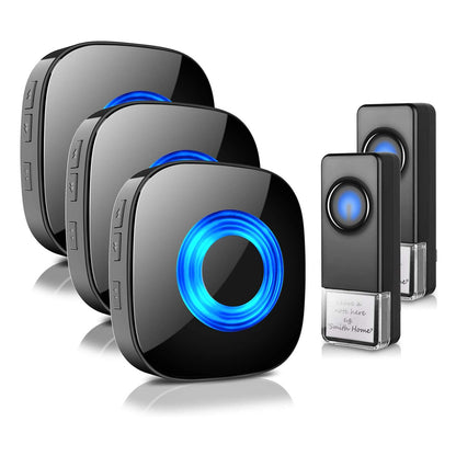 Wireless Doorbell - PHYSEN Door bell Chimes with Mute Mode - 58 Ringtones&5 Volume Levels Operating at 1300-ft Range LED Strobe, 2 Transmitters+3 Receivers Waterproof Doorbell Kit for Home/Classroom