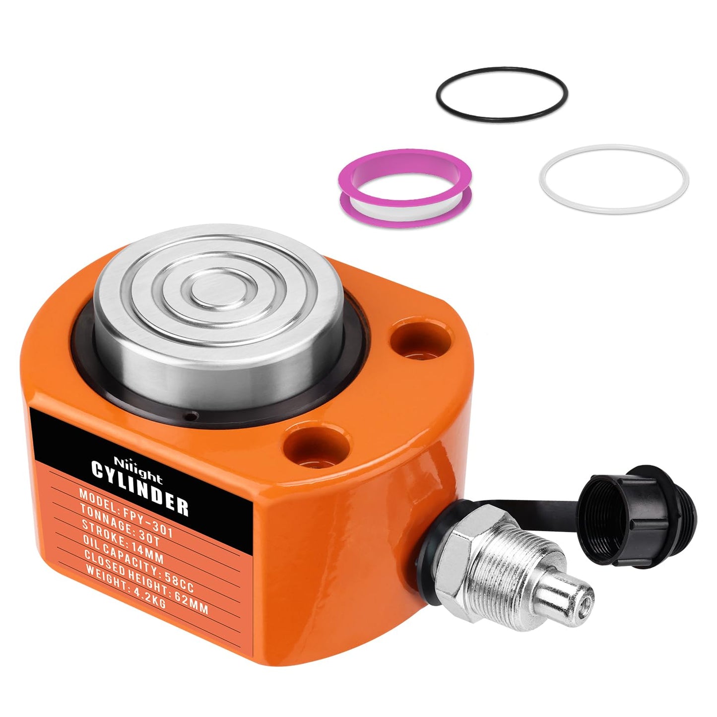 Nilight 30 Ton Hydraulic Cylinder Jack Porta Power Ram, Heavy Duty Low Profile 0.55 Inch Stroke Automatically Retract Mini Jack Ram Single Acting Lifting Cylinders for Machinery Shipbuilding, Orange