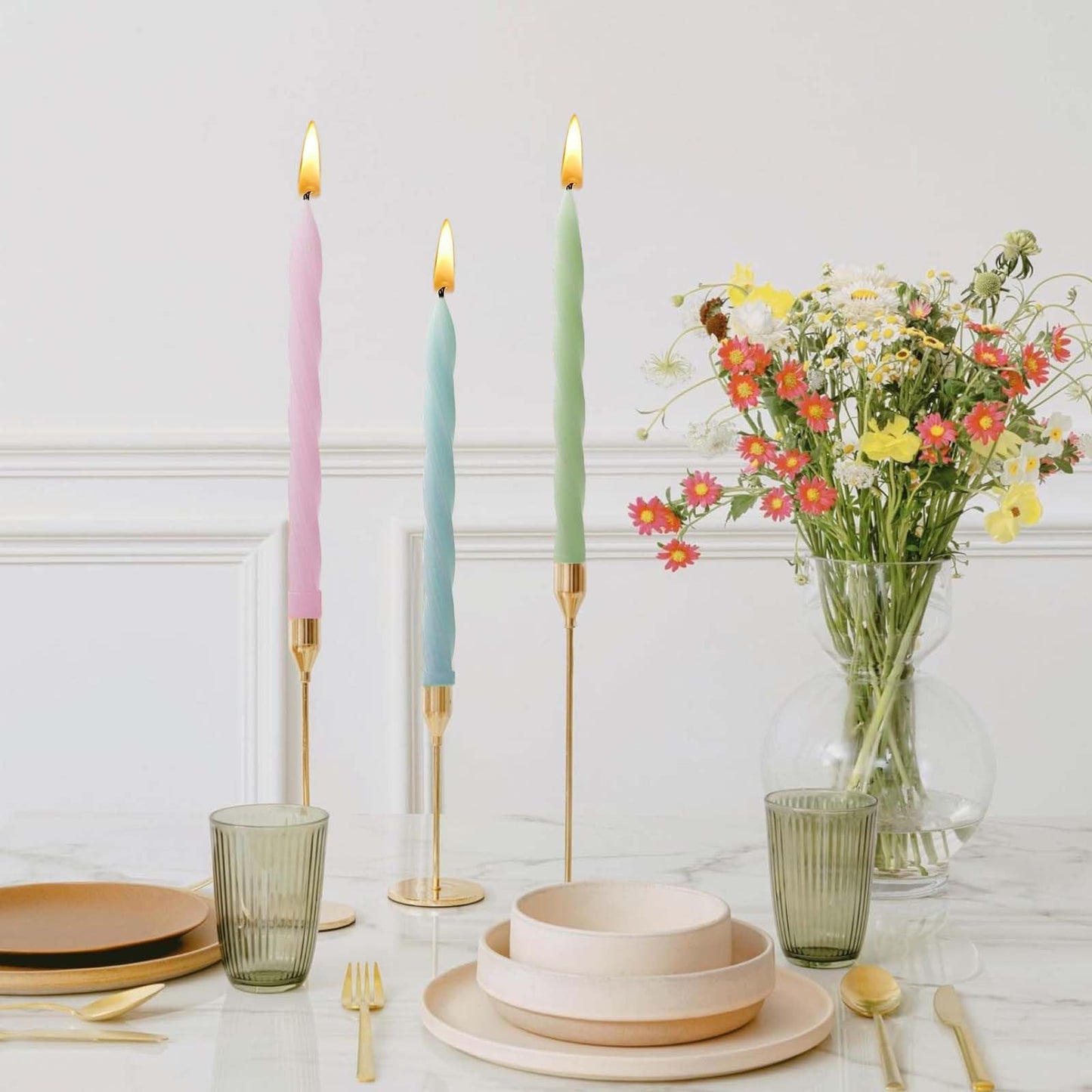 10in Spiral Taper Candles Set of 2 Pack Striped Tapered Candle, Decorative Threaded Candle for Dinner Party Wedding, Kitchen Decors, Christmas, Halloween (Spiral Light Pink, 10in)
