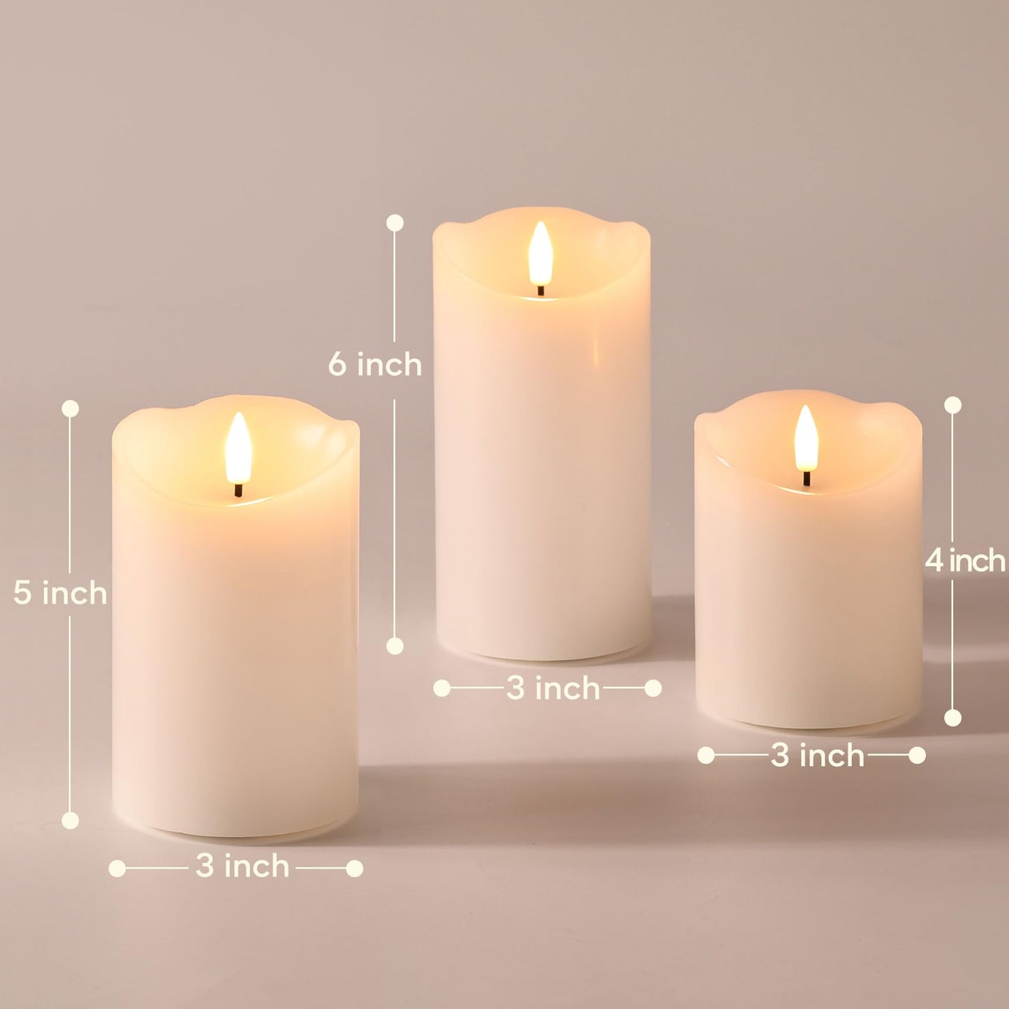 Girimax White Flameless Pillar Candles with Remote, LED Candles Battery Operated, Real Wax Electric Candles Flickering Set of 3