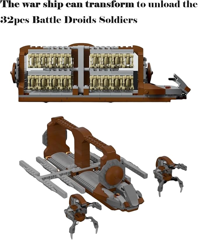 32 Pieces Battle Soldiers Army Clanker Platoon Attack Craft Building Kit with 2 Droidekas Action Figures Building Blocks Set Toys Gifts for Boys Kids (537 Pieces)