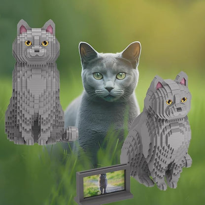 Animal Cat Series Shorthair Blue Cat Micro Building Blocks Set(2903PCS) Gift for Adults and Kids