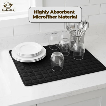 KitchenPick Microfiber Dish Drying Mat 15" x 20", Large Water-Absorbent Dish Drying Mat, Soft Quick-Dry Mat for Sink Dishes, Pots and Pans, Machine Washable Black Dish Drying Matt Kitchen Counter