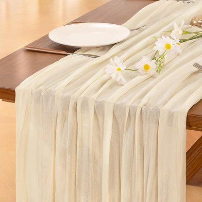 Socomi 6pcs Beige Summer Cheesecloth Table Runner Boho Rustic Gauze 120 inch 10FT Cheese Cloth Sheer Runner for Wedding Party Baby Shower Birthday Home Decor Holiday Decorations