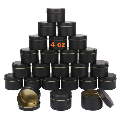 GENHAKON 24 Packs 4 oz Black Candle Tins, Bulk Candle Making Tins, Candle Jars, Candle Containers for Making Candles