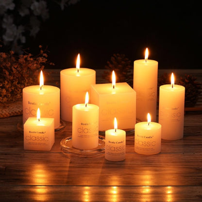 8 Pack 2x2Inch Hand Poured White Dripless Pillar Candles, Ivory， Soy Jasmine Scented Candles, Non-Toxic, Smokeless, Long Burning, for Home Decor, Dining Table, Party, Romantic Mood Lighting
