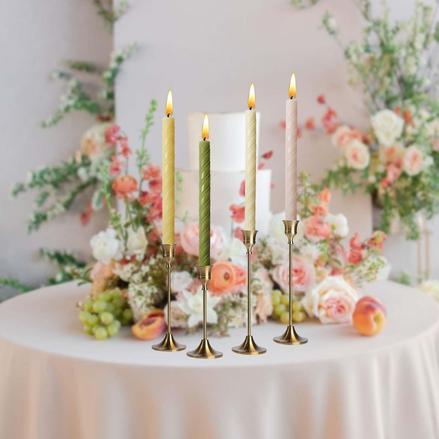 10in Spiral Taper Candles Set of 2 Pack Striped Tapered Candle,Decorative Threaded Candle for Dinner Party Wedding,Kitchen Decors,Christmas,Halloween (2, Roman Column Light Yellow, 10in)