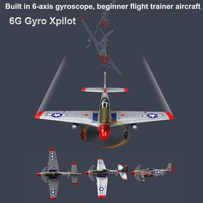 690MM 27Inch P-51D P51 Mustang Large Brushless Remote Controlled Plane Airplane for Beginners Adults 14Y+ Expert 4CH Hobby RC Glider 3D Aerobatic / 6G Gyro Xpilot 1/16 (RTF 2-Batteries)