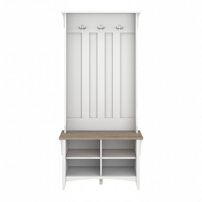 Bush Home Salinas Hall Tree with Shoe Storage Bench in Shiplap Gray and Pure White, Multi-Purpose Home Organizer, Entryway Solution with Seating and Hooks