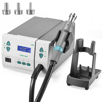 Soiiw 110V 861DW Hot Air Rework Station 1000Watt Heat Gun Soldering Station Brushless DC Vortex Blower for Miro Soldering Rework,Large LCD Screen Display with 3pcs Free Nozzles