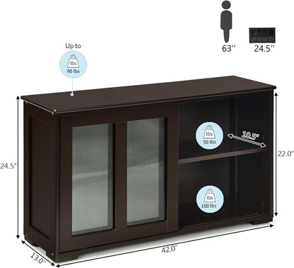 Byroce Sideboard Buffet Cabinet, Stackable Storage Coffee Bar Cabinet with Adjustable Shelf & Glass Sliding Doors, Wood Cupboard Credenza Console Table for Kitchen Dining Living Room (1, Coffee)